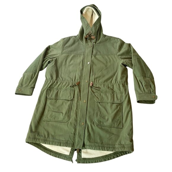 GAP Sherpa Army Green Lined Parka Coat w/ Hood Fleece Lining Size XXL - Picture 1 of 14